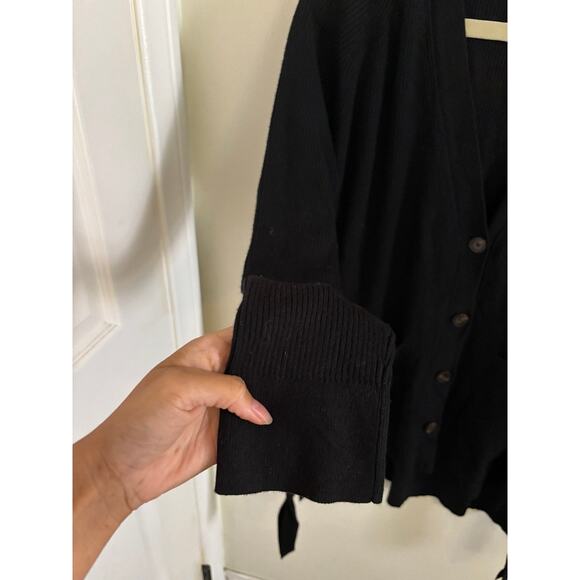 Anthropologie Sweater Women's Large Moth Cardigan Black Side Tie Button Up - Picture 6 of 9